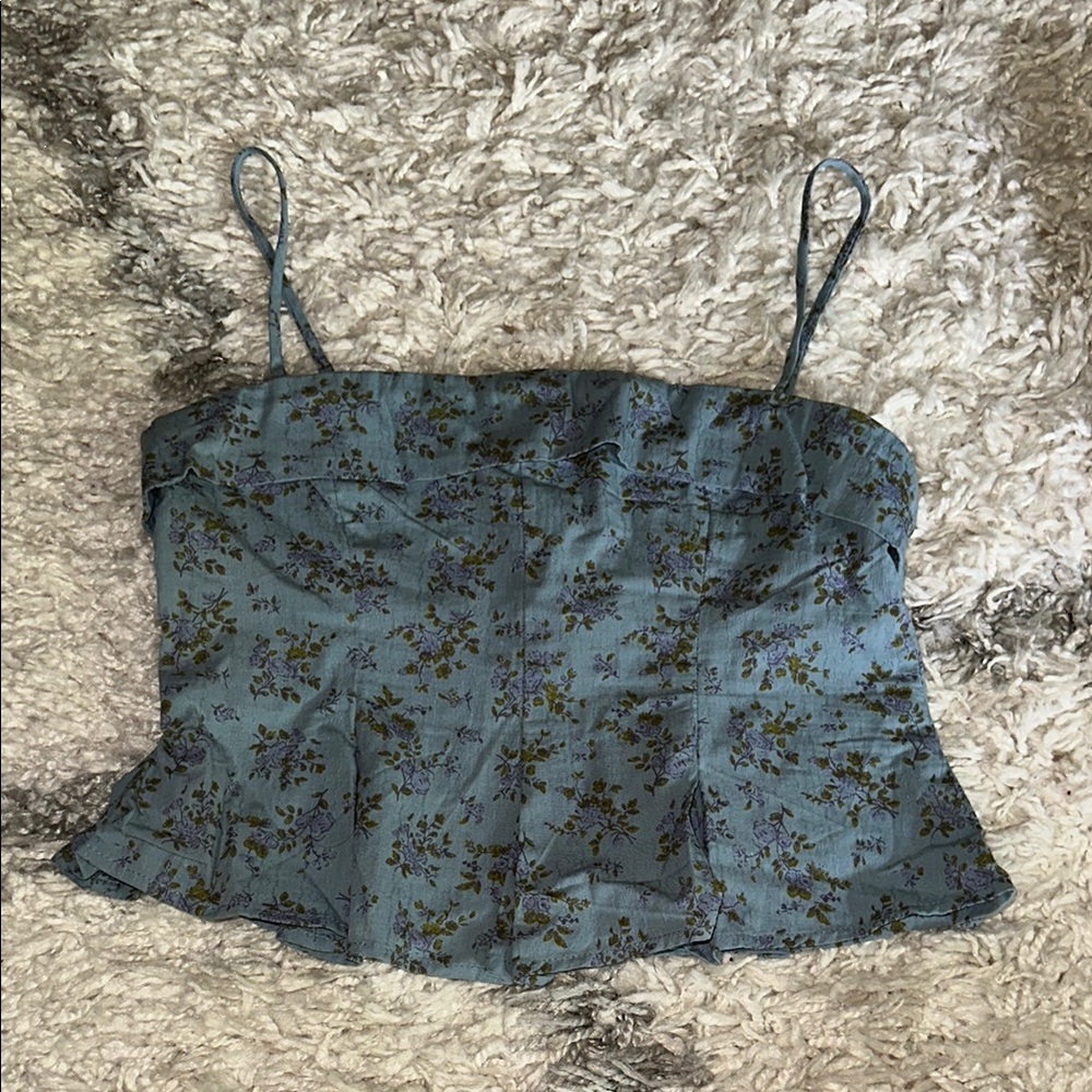 NWT Cotton Candy LA Blue Floral Peplum Tank Top Juniors Medium